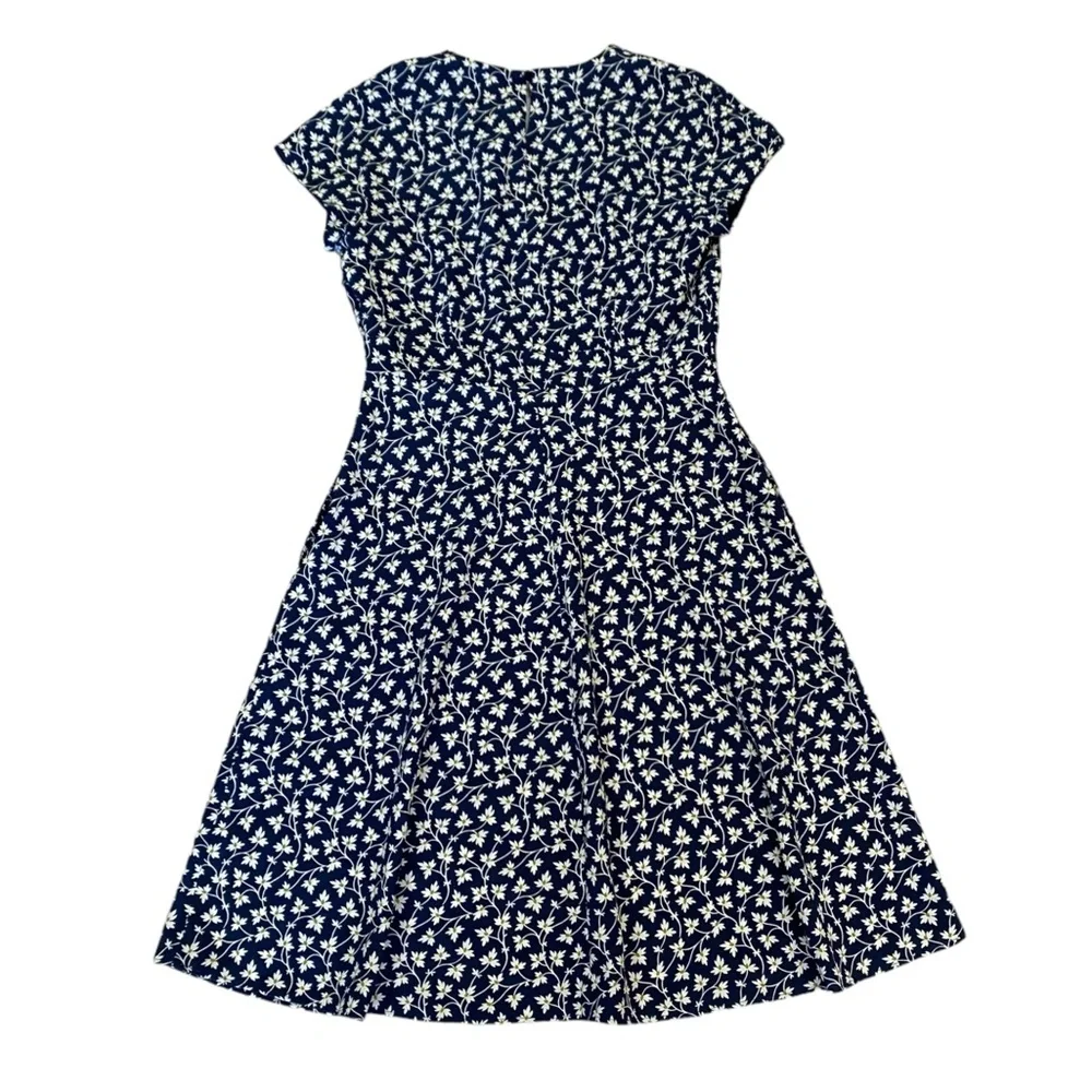 Weekend Max Mara Dress Short Sleeve Navy Blue w/ White green Floral Mini Size 10 - Picture 2 of 10